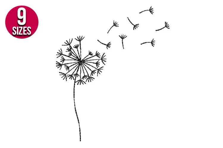Dandelion Flower Line Art Machine Embroidery Design - 9 Size