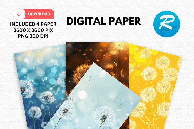 Dandelion Flowers Day Digital Paper, Flowers Background