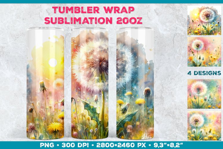 Whimsical Watercolor Dandelion Tumbler Sublimation Design