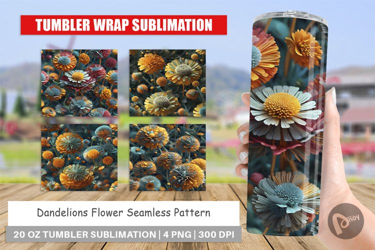 Tumbler Sublimation Wrap Dandelions Flower Pattern