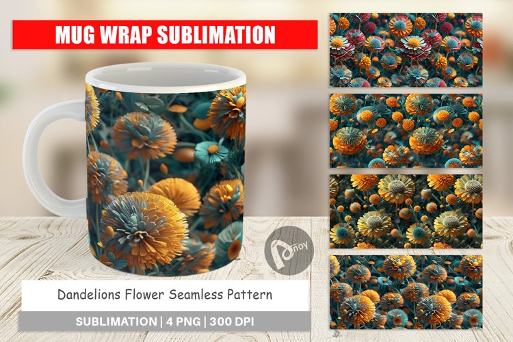 Mug Wrap Design Dandelions Flower Pattern