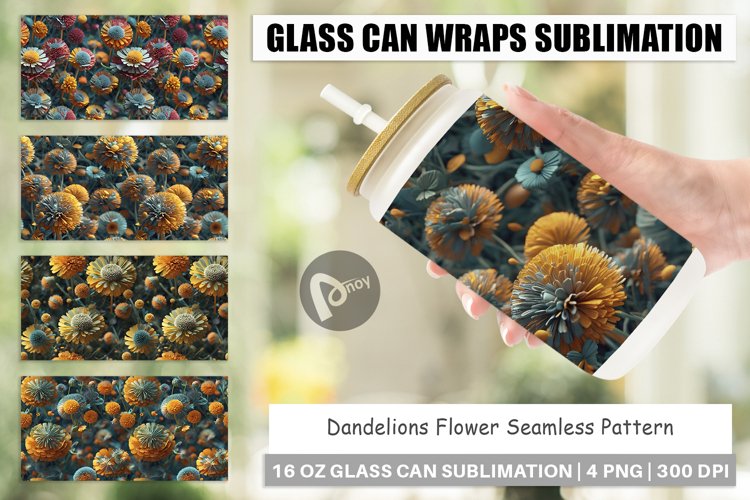 Glass Can Wraps Dandelions Flower Pattern