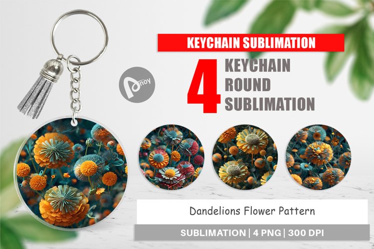 Keychain Dandelions Flower Pattern
