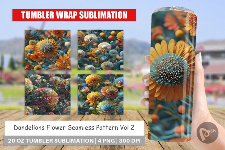 Tumbler Sublimation Wrap Dandelions Flower Pattern example image 1