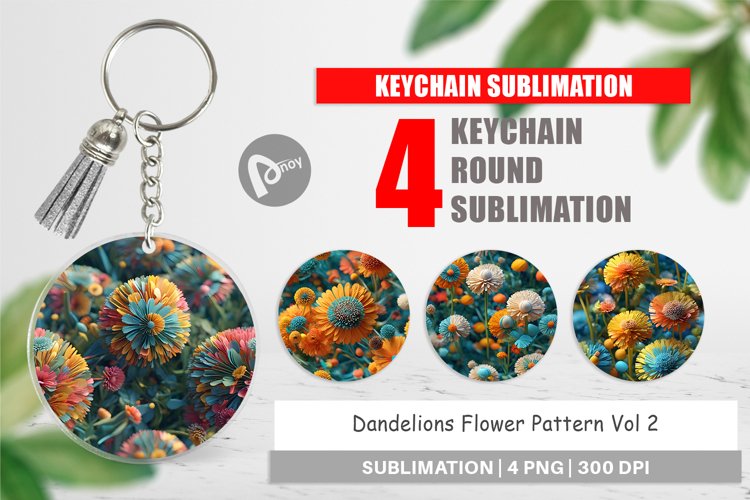 Keychain Dandelions Flower Pattern