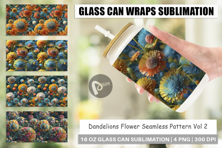 Glass Can Wraps Dandelions Flower Pattern