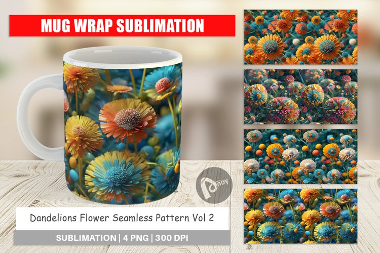 Mug Wrap Design Dandelions Flower Pattern
