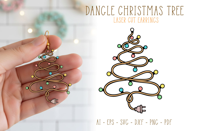 Christmas Lights Earrings, Dangle Tree Lights Bulb Laser Cut