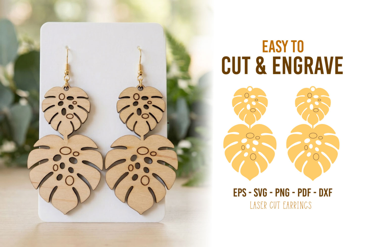 Dangle Monstera Earrings, Tropical Leave SVG Laser Cut