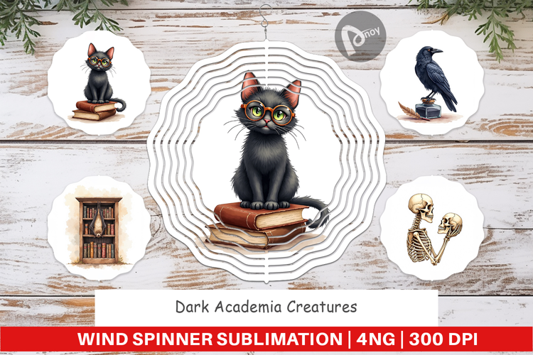 Wind Spinner Watercolor Dark Academia Creatures