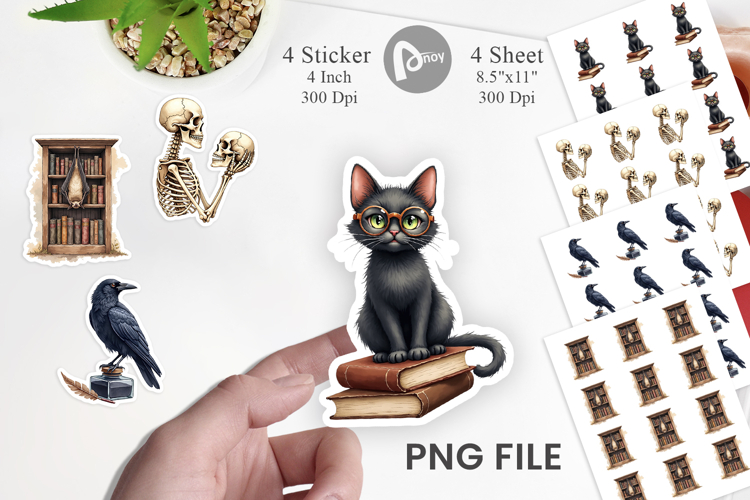 Sticker Watercolor Dark Academia Creatures