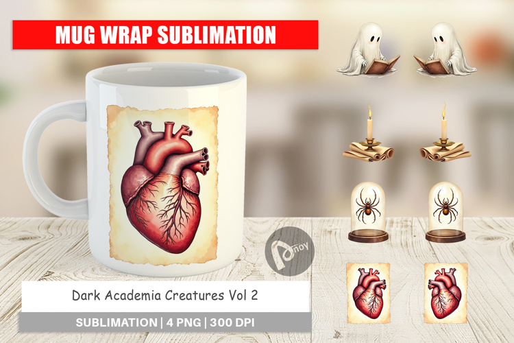 Mug Wrap Watercolor Dark Academia Creatures