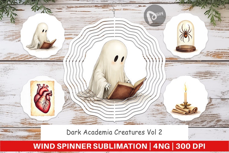 Wind Spinner Watercolor Dark Academia Creatures