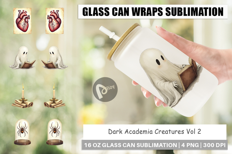 Glass Can Watercolor Dark Academia Creatures