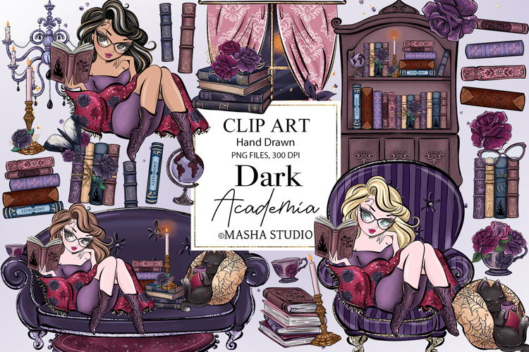Dark Academia Hand Drawn Clipart