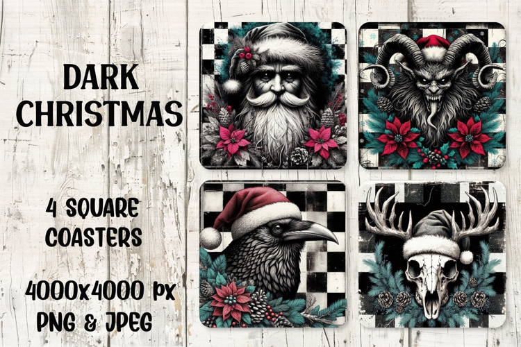 Dark Christmas Square Coasters Sublimation PNG Clipart