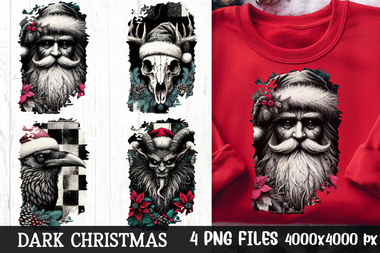 Dark Christmas Sublimation PNG | Gothic Santa Raven Skull