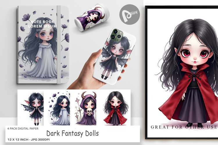 Digital Paper Dark Fantasy Dolls