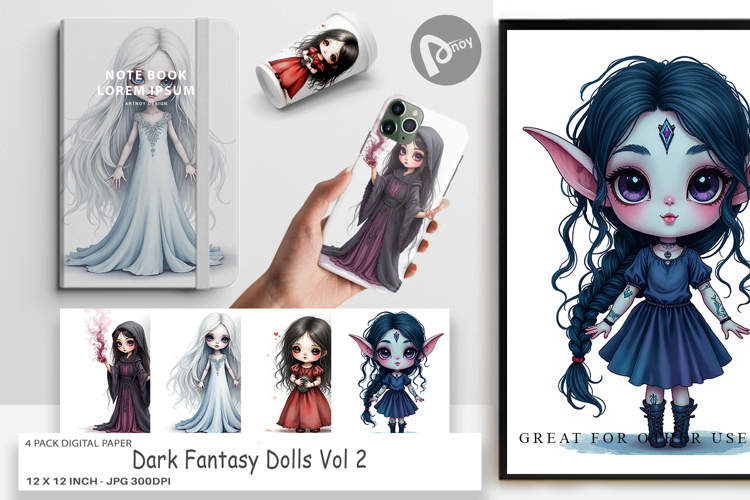 Digital Paper Dark Fantasy Dolls