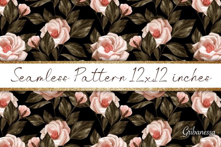 Dark floral pattern with white roses