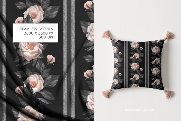 Dark Floral Pink Rose Seamless Pattern example image 1