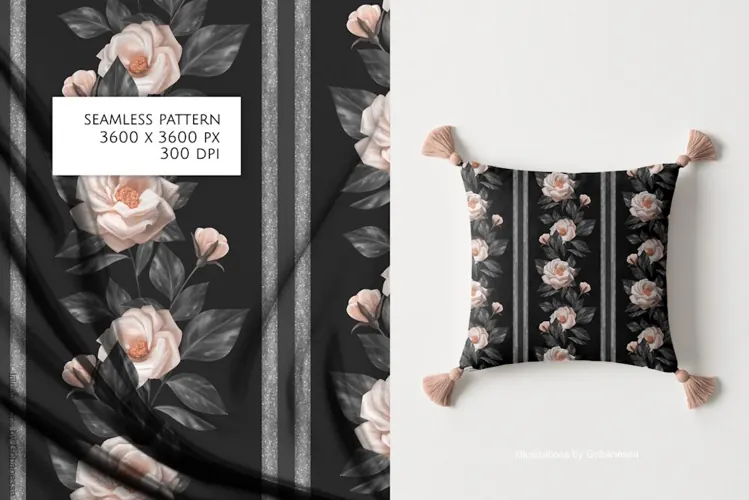 Dark Floral Pink Rose Seamless Pattern