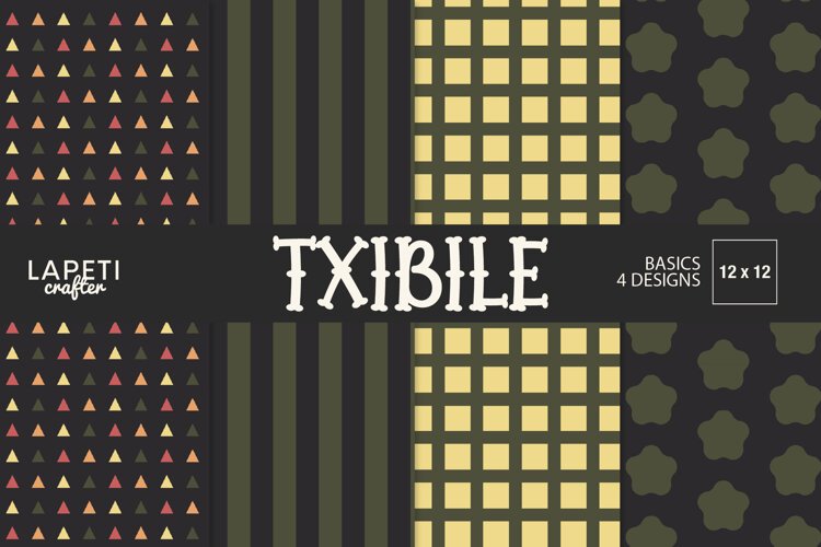 Dark geometric digital papers in charcoal olive yellow orange and coral tones