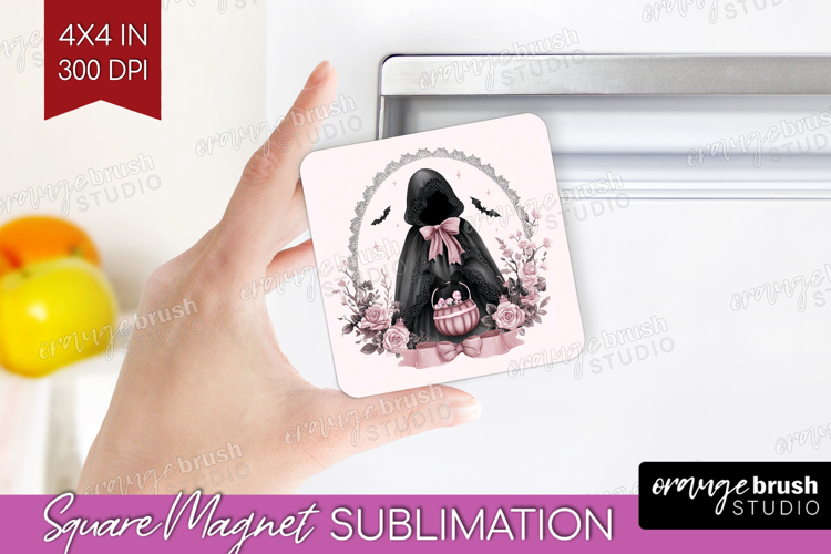 Dark Ghost Cute Magnet Sublimation Pink Halloween Square PNG