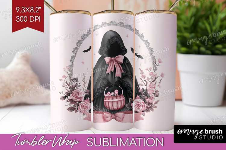 Dark Ghost Cute Tumbler Wrap Pink Halloween Tumbler PNG