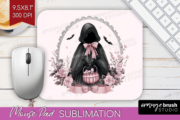 Dark Ghost Cute Mouse Pad Sublimation Pink Halloween PNG
