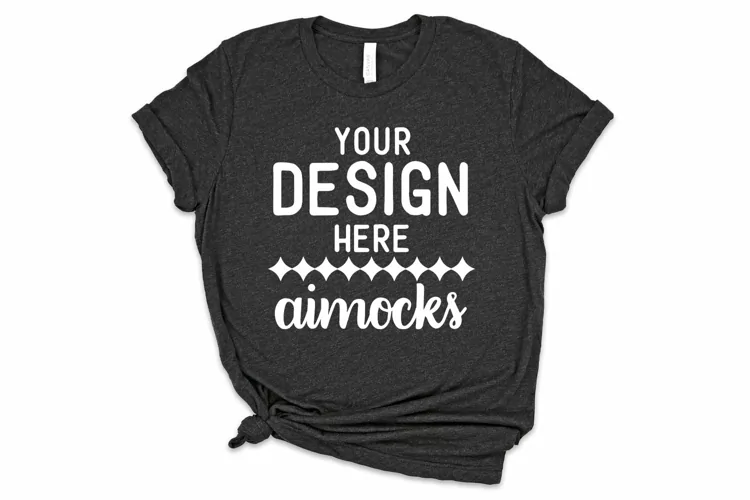 Dark Grey Heather Knotted Shirt Mockup, 3001CVC Bella Canvas