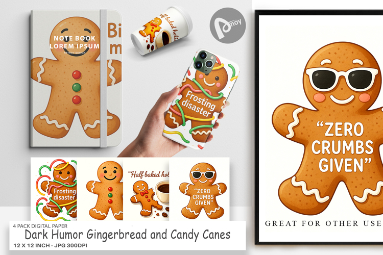 Digital Paper Dark Humor Gingerbread and Candy Canes Quotes