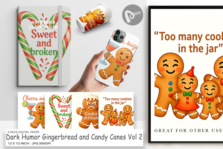 Digital Paper Dark Humor Gingerbread and Candy Canes Quotes