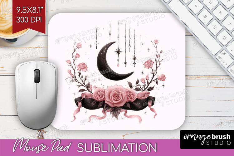 Dark Moon Cute Mouse Pad Sublimation Pink Halloween Mousepad