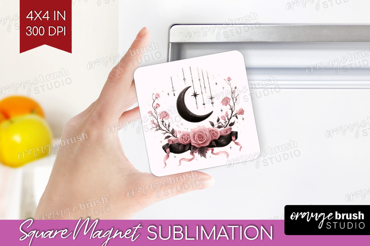 Dark Moon Cute Magnet Sublimation Pink Halloween Square PNG