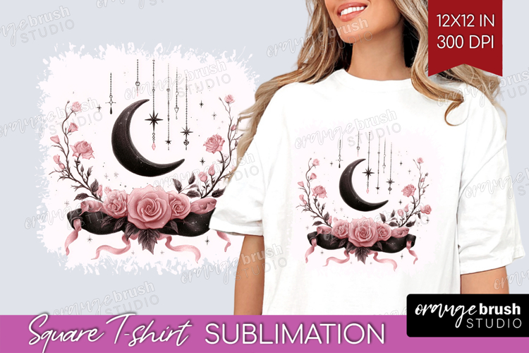 Dark Moon Cute Square Tshirt Background Pink Halloween PNG