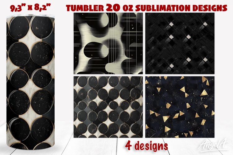 Black tumbler wrap sublimation, noir, geometric patterns