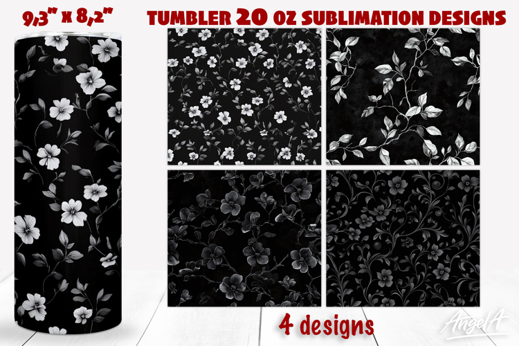 Black and white flowers tumbler wrap sublimation,