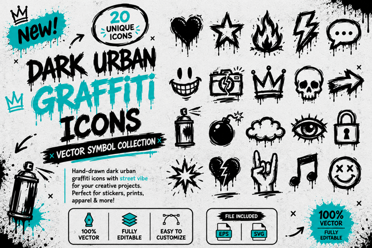 Dark Urban Graffiti Icons Vector Symbol Collection