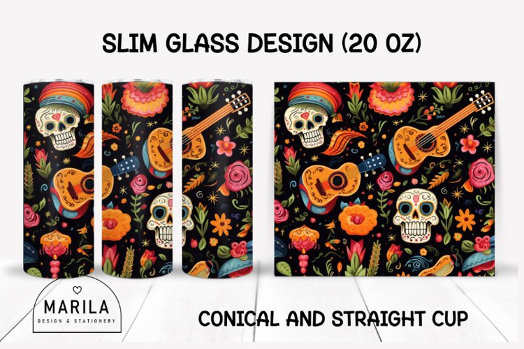 Day of the Dead Skinny Tumbler sublimation designs example image 1