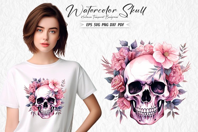 Watercolor Day of the Dead Skull Sublimation Clipart PNG