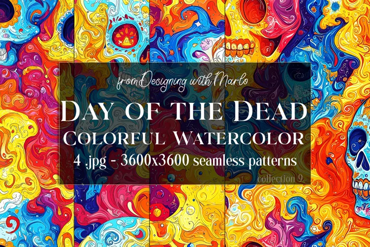 Day of the Dead Patterns, Colorful Watercolor Skull Pattern
