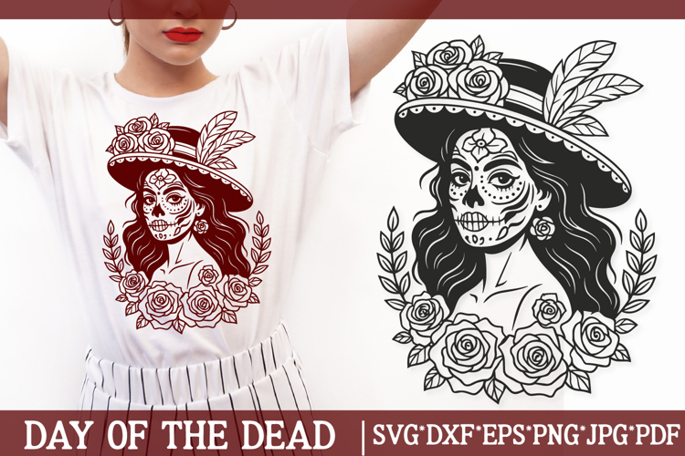 Day of the Dead Woman SVG. Sugar Skull Lady Floral Art