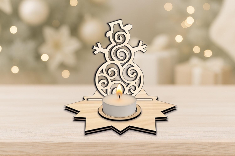 Christmas Snowman SVG Holiday Candle Holder Star Base Laser