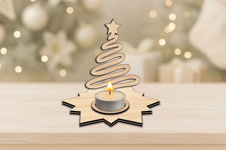 Christmas Tree Star Candle Holder SVG Holiday Laser Decor