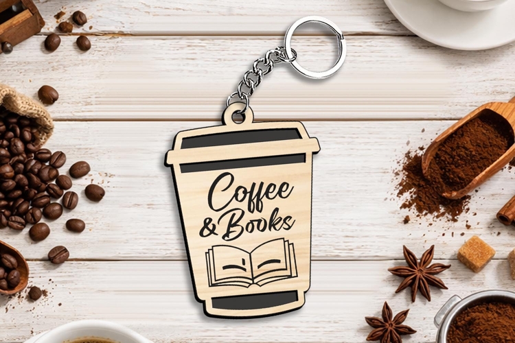 Coffee n Books Cup Keychain Gift SVG Laser Present Takeaway