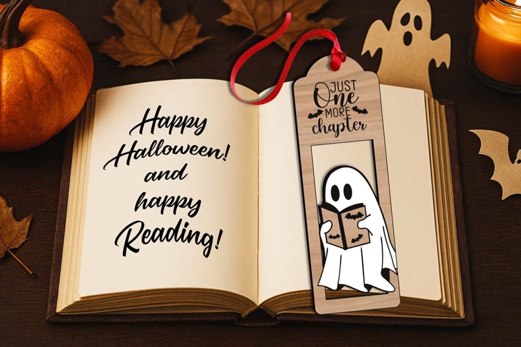 Halloween Bookmark SVG Laser Cut File Gift Ghost Reading Pic