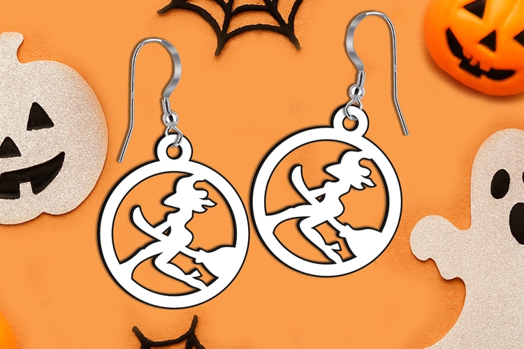 Halloween Witch Broom Earrings SVG Laser Gift Scary Dark Hat