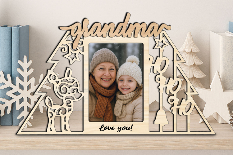 Ho Ho Ho Deer Christmas Grandma SVG Photo Frame Laser Gift
