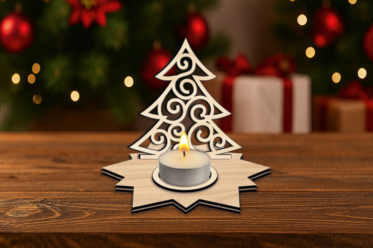 Holiday Christmas Tree Candle Holder SVG Star Design Laser